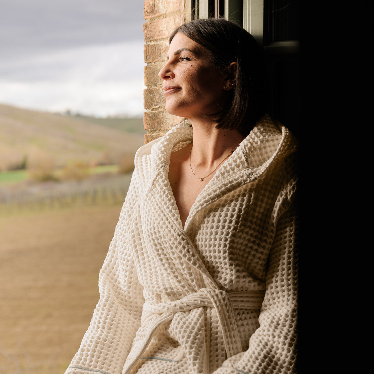 Waffle piqué bathrobe with hood
- S- White- Waffle piqué cotton - Dalfilo