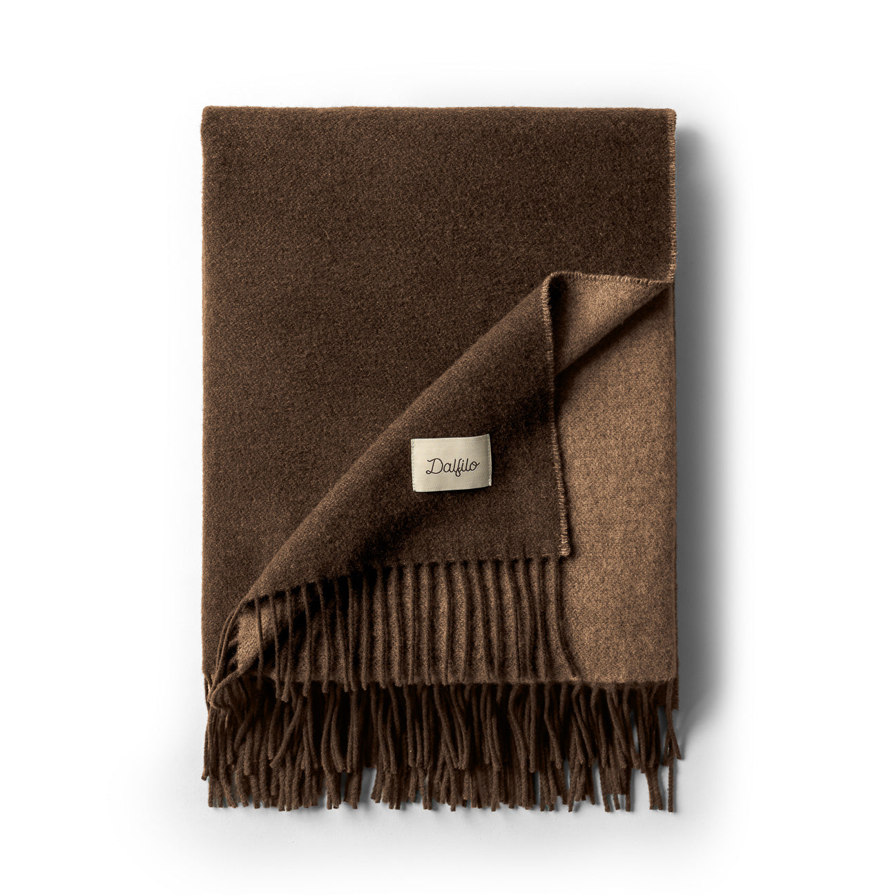 Double-Face-Plaid aus Wolle & Kaschmir
- 130×180 cm- Walnuss- Recycelte Wolle + Kaschmir - Dalfilo